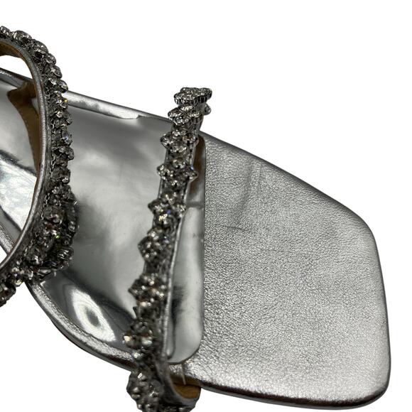 Badgley Mischka Rhinestone Embellished Slip On Low Block Heel Sandals Silver 6 - Picture 7 of 9